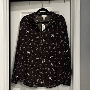 Ariat Women’s Chocolate Brown Button-Down Shirt with White Script Print